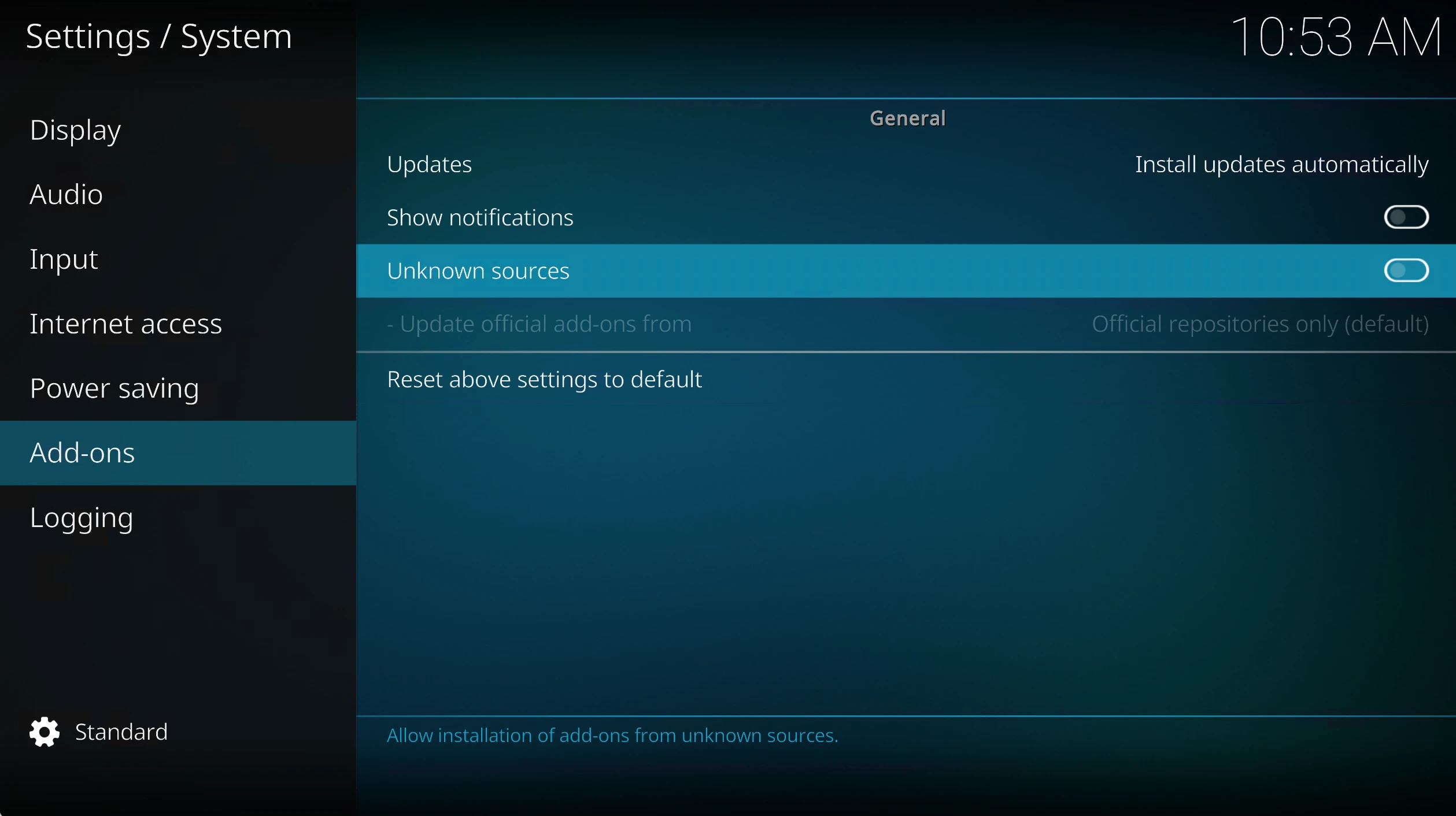 Enabling Kodi to download add-ons from unknown sources
