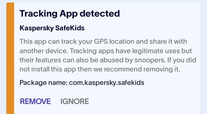 I risultati della scansione dell'app Certo per Android