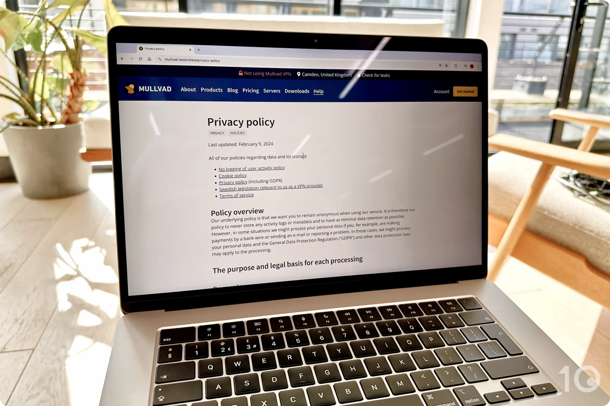 Lesen Sie die Datenschutzbestimmungen auf der Website von Mullvad