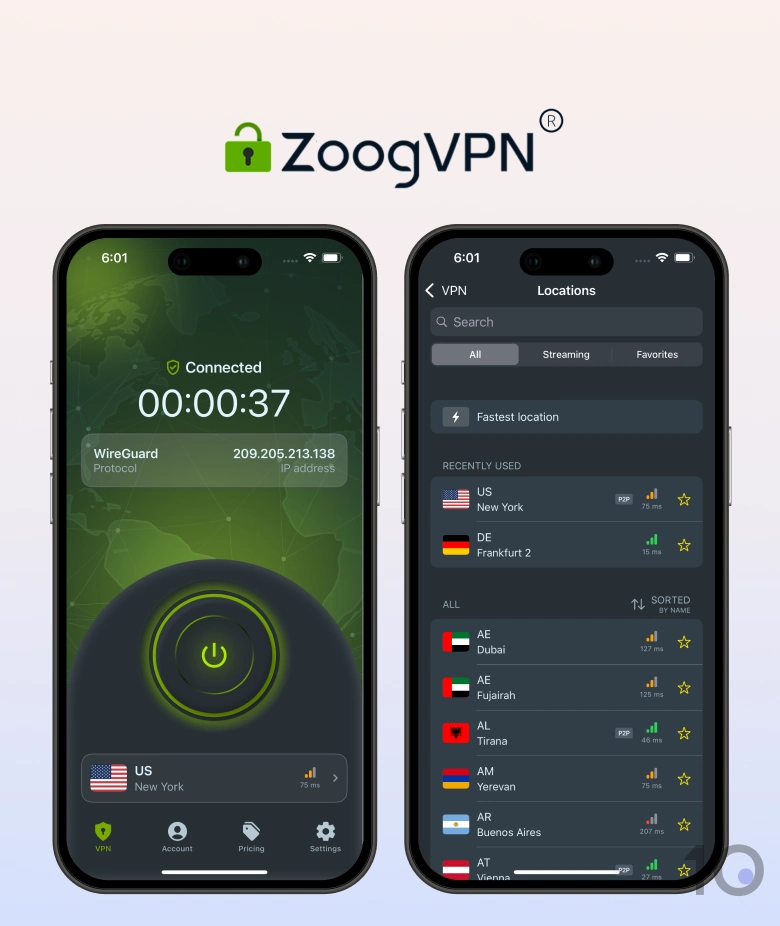 ZoogVPN's iOS app.
