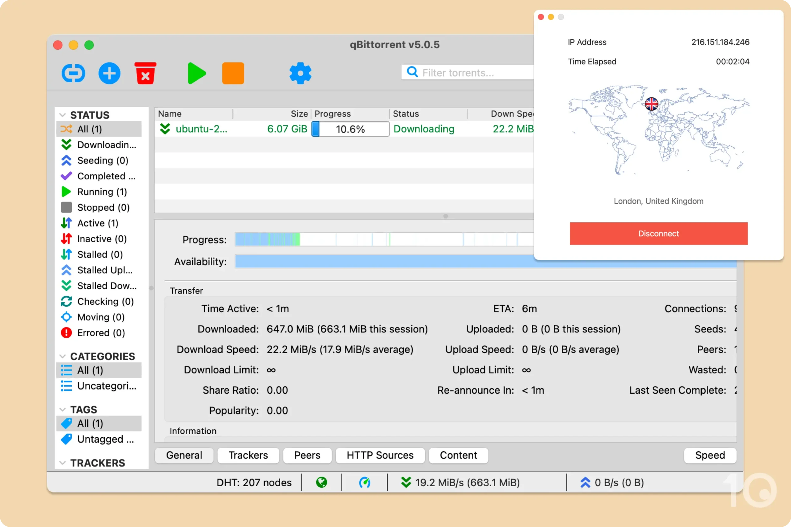 Torrenting a Linux distribution with StrongVPN. 