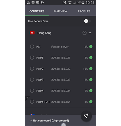 Aplicación de Proton VPN para Android