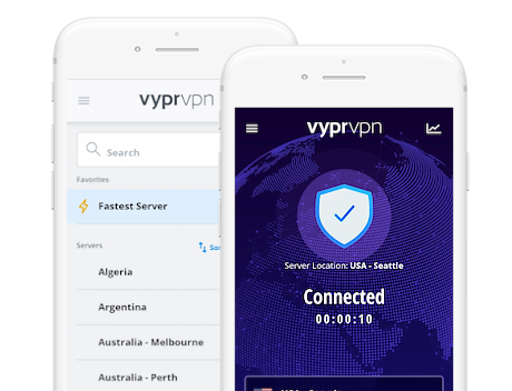 Screenshots of VyprVPN's mobile apps. 